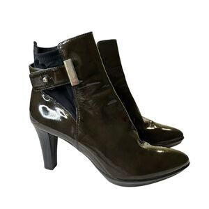 Aquatalia Rogue Royale Ankle Boot Patent Leather Italy Green Size 9 Waterproof